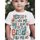 thumbnail image 1 of Boys' Christian Graphic T-Shirt - "Jesus Loves Me" Short Sleeve Tee with Colorful Lettering & Religious Symbols, 100% Cotton Round Neck Casual Top for Youngsters, Spring Summer Fall Outdoor Play, Out, 1 of 5