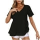 thumbnail image 3 of Top marrón,Camiseta de cuello en V para mujer, blusa de manga corta, top informal de poliéster, camisa de color liso para uso diario, sopatenor, 3 of 9