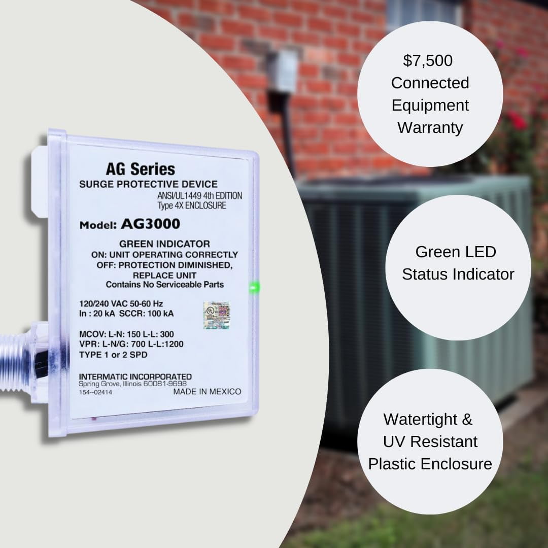 Intermatic Ag Series Whole House Surge Protective Device, 120/240 Vac, 4X Enclosure, Type 1 Or Type 2 Spd
