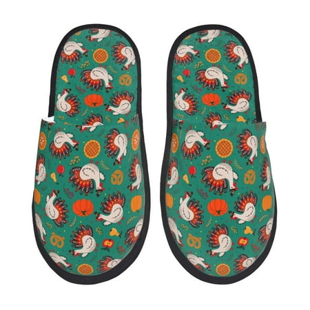 

Yiaed Cartoon Turkey Print Unisex House Slippers Slip on Warm Shoes Indoor Outdoor with Anti-slip sole-Large