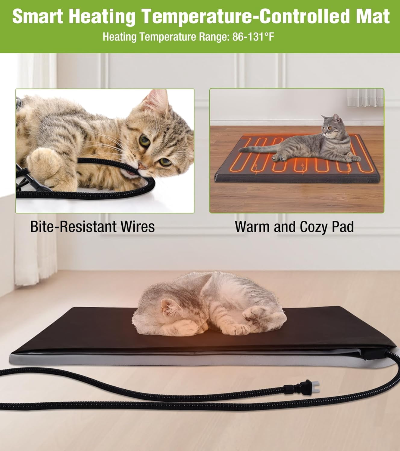 MEDEHOO Heated Outdoor Cat House with Heating Pad & Insulated Liner, Bite-Resistant Wire, Weatherproof Insulated Feral Cat Shelter for Winter