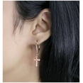 thumbnail image 2 of Dazzlingrock Collection Round Pink Sapphire Cross Drop Unisex Earrings (Color Pink, Clarity Highly Included) in 14K Rose Gold, 2 of 4