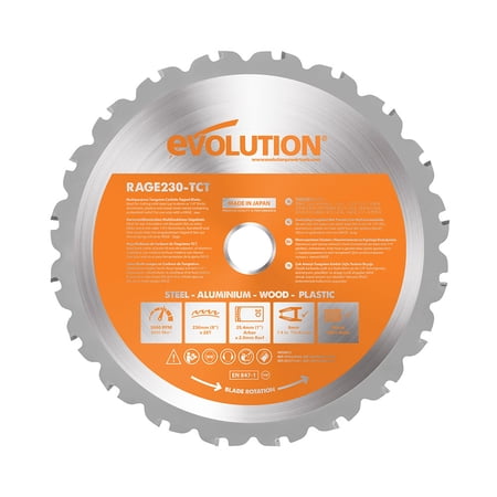 UPC: 0849713044037 | Evolution RAGE230BLADE | 9 In. | 26T | 1 In. Arbor | Multi-Material TCT Blade