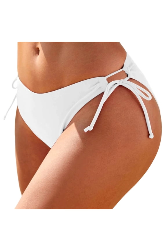 Sexy Bikini Bottoms for Women String Tie Side Triangle Underwear Women Full Coverage Mid Rise Bathing Suit Bottom Mid Waist Swimsuit Bottom 2026 Summer Beach Vacation Outfits
