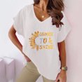 thumbnail image 1 of Blouses pour Femmes Imprimé Tournesol Col en V Coton et Chanvre Manches Courtes T-shirt Décontracté, 1 of 1