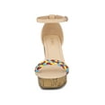 thumbnail image 6 of BLISSFUL STEP Women's Platform Multicolor Braided Heel Wood Wedge Sandals Beige (Size 7), 6 of 6
