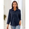 thumbnail image 4 of Colisha Womens Roll Up Long Sleeve Collar Button Down Blouse Shirt Plus Size Casual Winter Fall Tunic Top Business Work T Shirt, 4 of 5