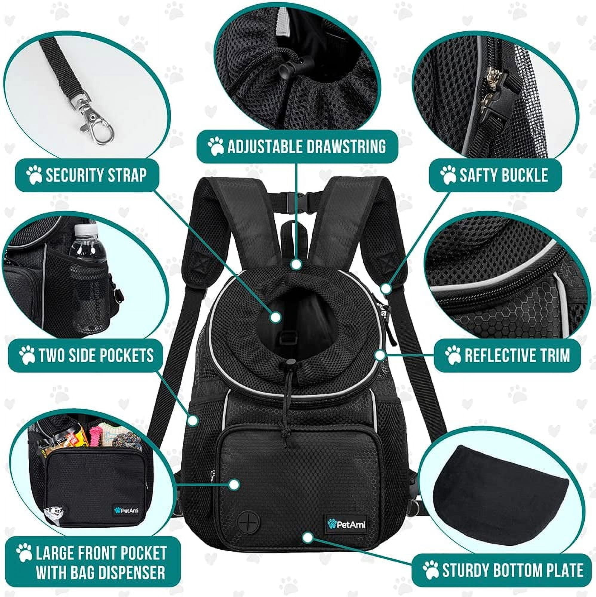Adjustable Dog & Cat Chest Carrier Backpack, Ventilated for Hiking, Camping & Travel, Max 10 lbs, Black
