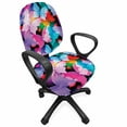 thumbnail image 1 of Animals Office Chair Slipcover, Abstract Illustration Along Colorful Radial Butterflies Images and Hearts Motifs, Protective Stretch Decorative Fabric Cover, Standard Size, Multicolor, by Ambesonne, 1 of 5
