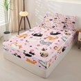 thumbnail image 2 of Erosebridal Playful Cat Pattern Zipper Twin Comforter Sets with Fitted Sheet and 2 Pillowcases,Yarn Ball Print Zipper Bedding Set,Orange Black Pink,Pink Reversible, 2 of 6