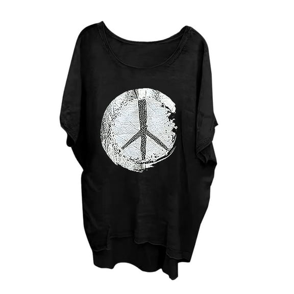 JMKQLZ Women's Casual Tops Round Neck Basic Printing Tops Short Sleeve Loose Fit Blouses T-Shirts for Outdoor and Home;Black;S