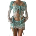 thumbnail image 2 of Chbgutlmr Going out Outfits for Women Sparkly Sequin Crochet Knitted Mesh Sets Long Sleeve Crop Tops Short Skirt Set Casual Summer Cute Party Nightwear Set, 2 of 8