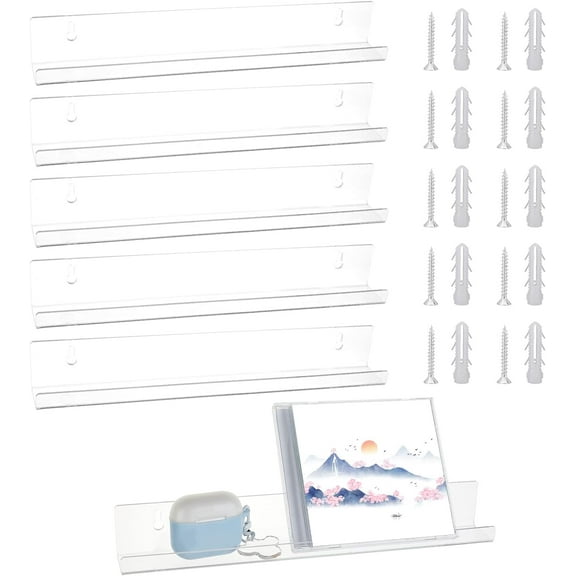 6 Pack Acrylic Plaything Storage Ledges Clear Invisible Wall Mounted Ledge Shelf with Screws and Plugs Display Shelves Floating Bookshelf for Room Bathroom Office Home Display 12 Inch Clear