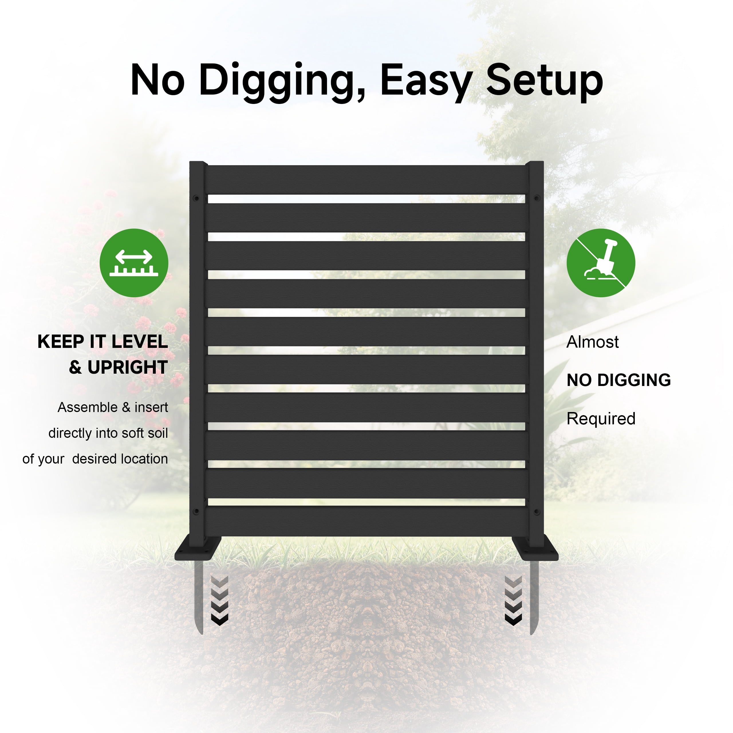 Amoveo Outdoor Privacy Screen Fence, 38"W x 42"H HDPE Weather-Resistant Fence for AC Units and Trash Cans, Includes Ground Stakes & Base Plates,3-Pack