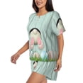 thumbnail image 2 of Kdxio White Bunny Print Pajamas Sets for Women Short-Sleeved Pjs with Lounge Shorts Two Piece Sleepwear S-4XL, 2 of 8