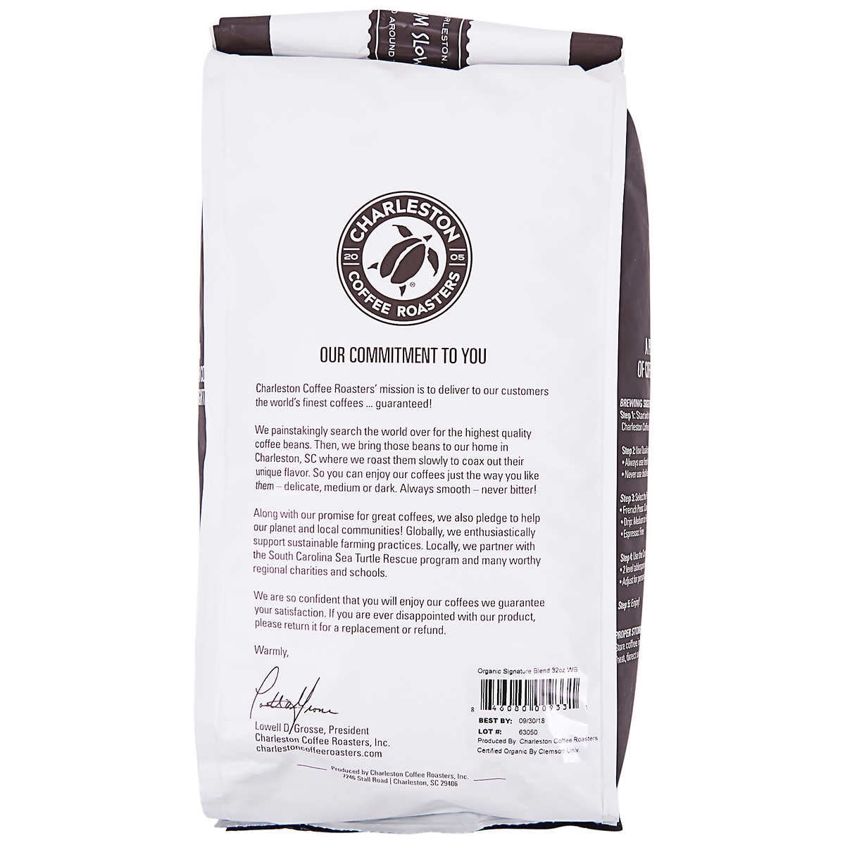 Charleston Coffee Roasters Organic Signature Blend Coffee, Bold Roast, Whole Bean, 2 lbs
