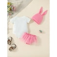 thumbnail image 3 of Gupgi 0-18 Months Baby Girls Easter Shorts Sets Short Sleeve Letter Bunny Carrot  Romper Tulle PP Shorts Hat Sets, 3 of 8
