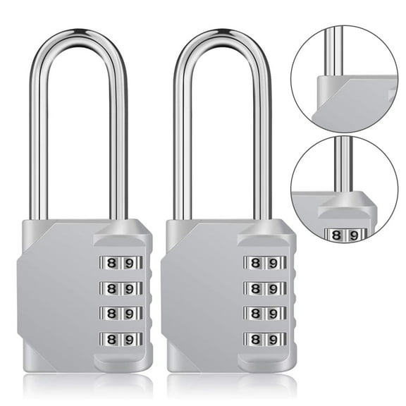 QiShi Long Shackle Padlock 2 Pack, 4 Digit Combination Lock, Resettable Weatherproof Combo Lock for School, Gym, Employee Locker, Outdoor, Fence