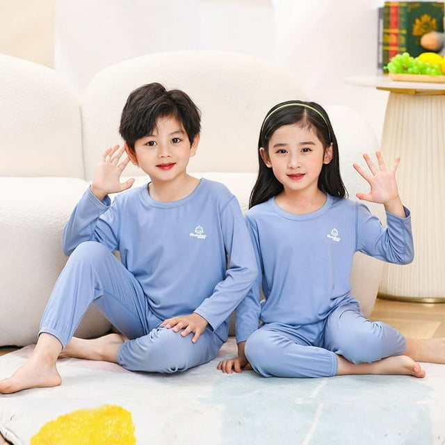Spring Children's Modal Home Air-conditioning Suit Large Children's Solid Color Loose Long-sleeved Pants Pajamas Two-piece Set