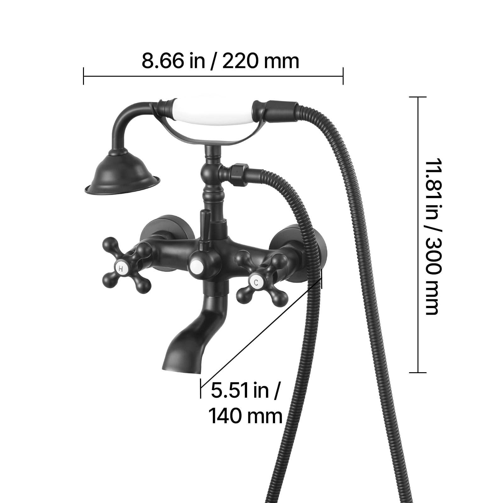 VEVOR Clawfoot Tub Faucet, Wall Mount Bathtub Faucets with Handheld Shower, Vintage Matte Black Clawfoot Tub Filler Faucet Shower Kit with Adjustable Swing Arms & 360° Rotation Spout for Bathtubs
