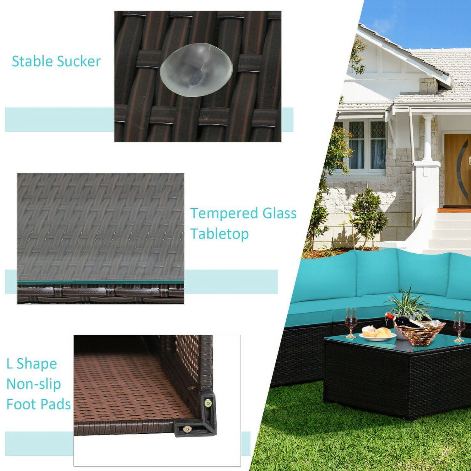 Aimee Lii 6 Pieces Patio Furniture Sofa Set with Cushions for Outdoor, Outdoor Patio Set, Turquoise Aimee Lii 6 Pieces Patio Furniture Sofa Set with Cushions for Outdoor, Outdoor Patio Set, Turquoise