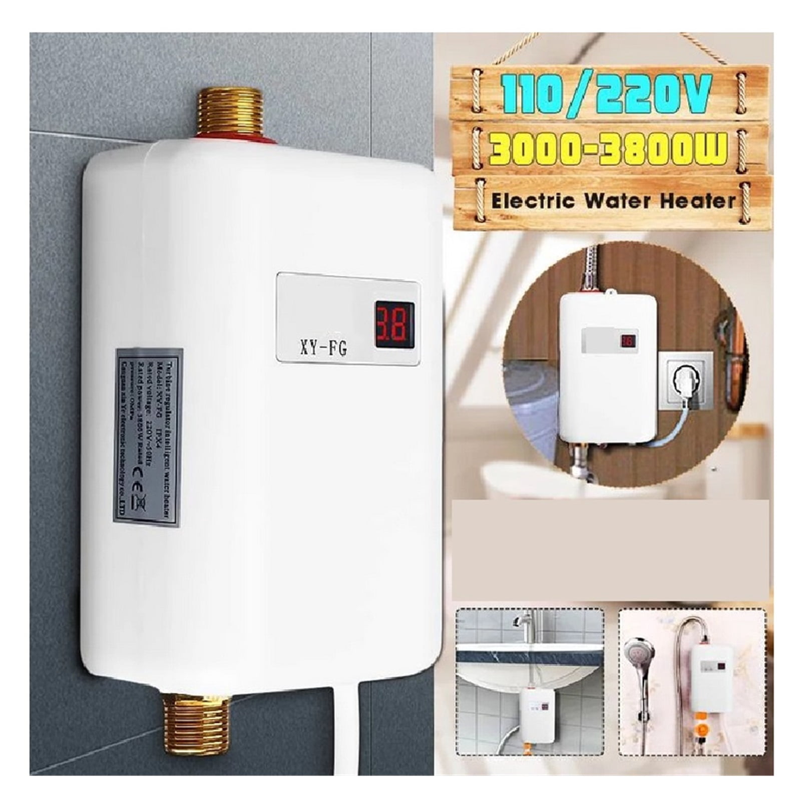 3800W Tankless Electric Water Heater Bathroom Kitchen Instant Water Heater Temperature Display Heating Shower Universal ,Safety Protections