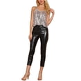 thumbnail image 3 of INSPIRE CHIC Women's Sequin Spaghetti Strap Crop Camisole Tank Tops S Silver Pink, 3 of 9