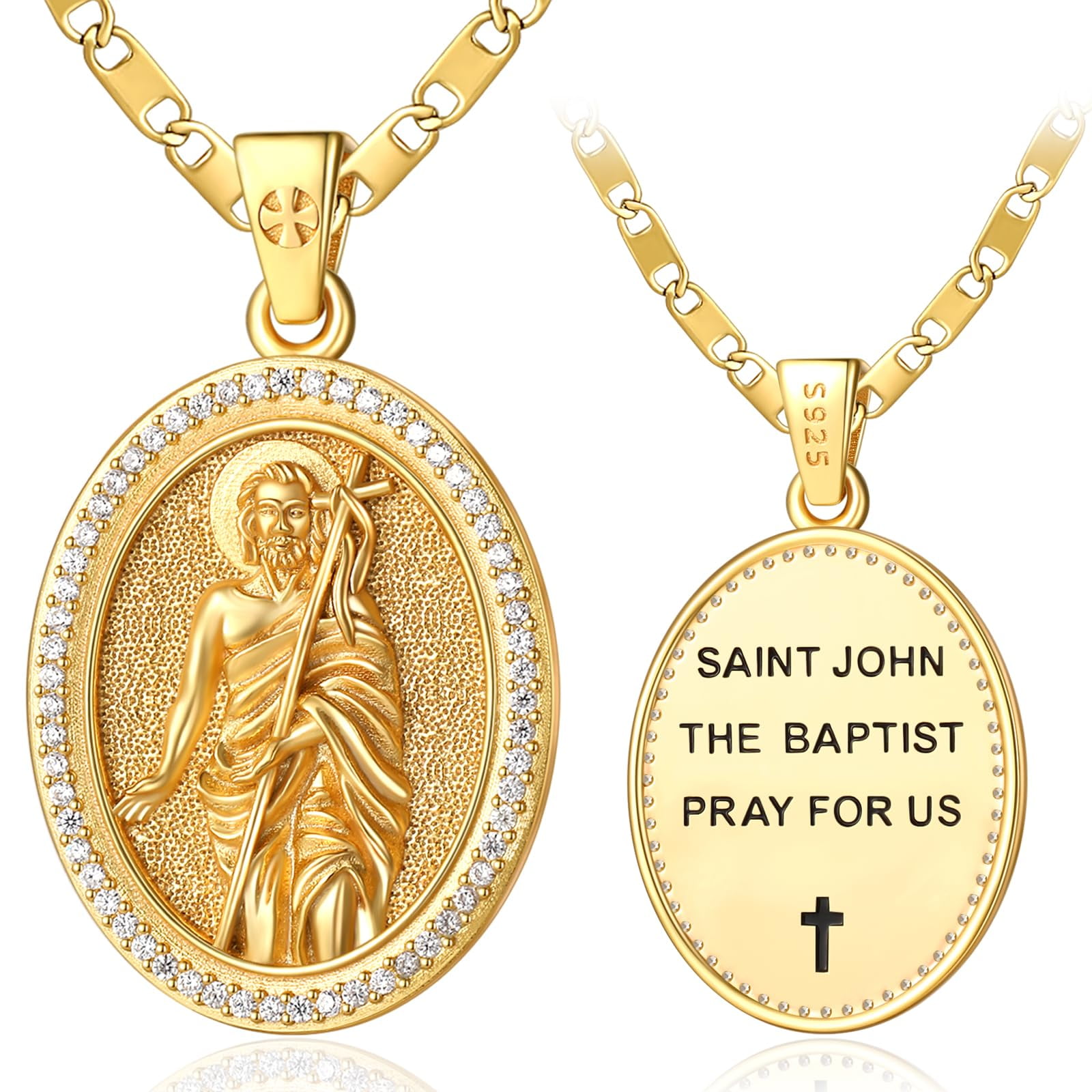 TANGPOET Saint John the Baptist Medal Necklace Protection Necklace for Women