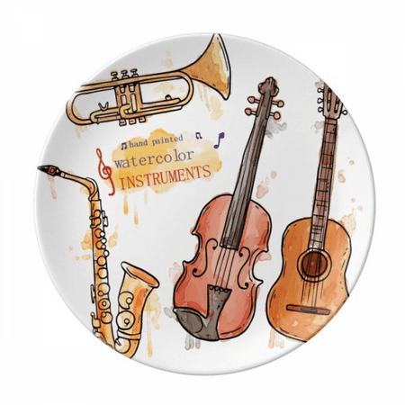 

Music Guitar Instruments Watercolor Pattern Plate Decorative Porcelain Salver Tableware Dinner Dish