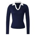 thumbnail image 5 of EYNMVR Women's Knitted Collared Sweaters Long Sleeve V-Neck Polo Shirts Winter Pullover Tops, 5 of 6