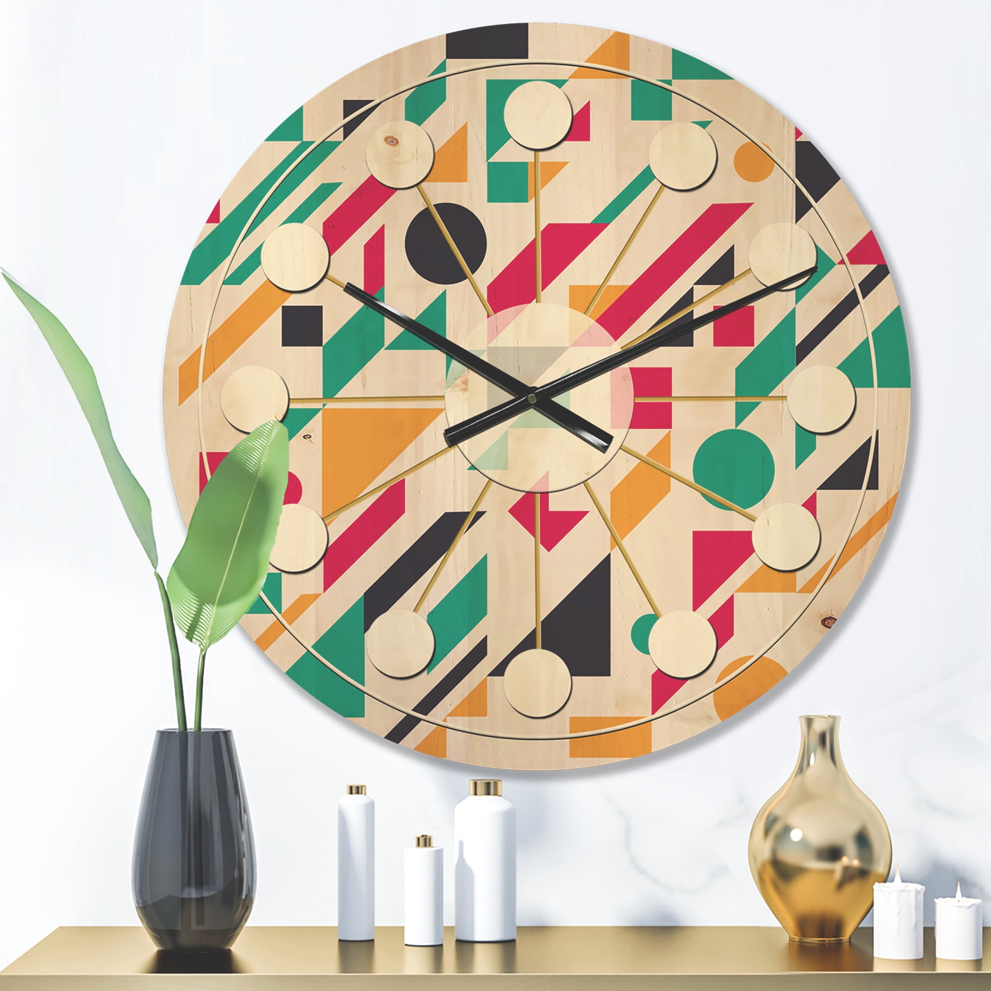 Designart 'Geometrical Retro Design XIV' Mid-Century Modern Wood Wall Clock