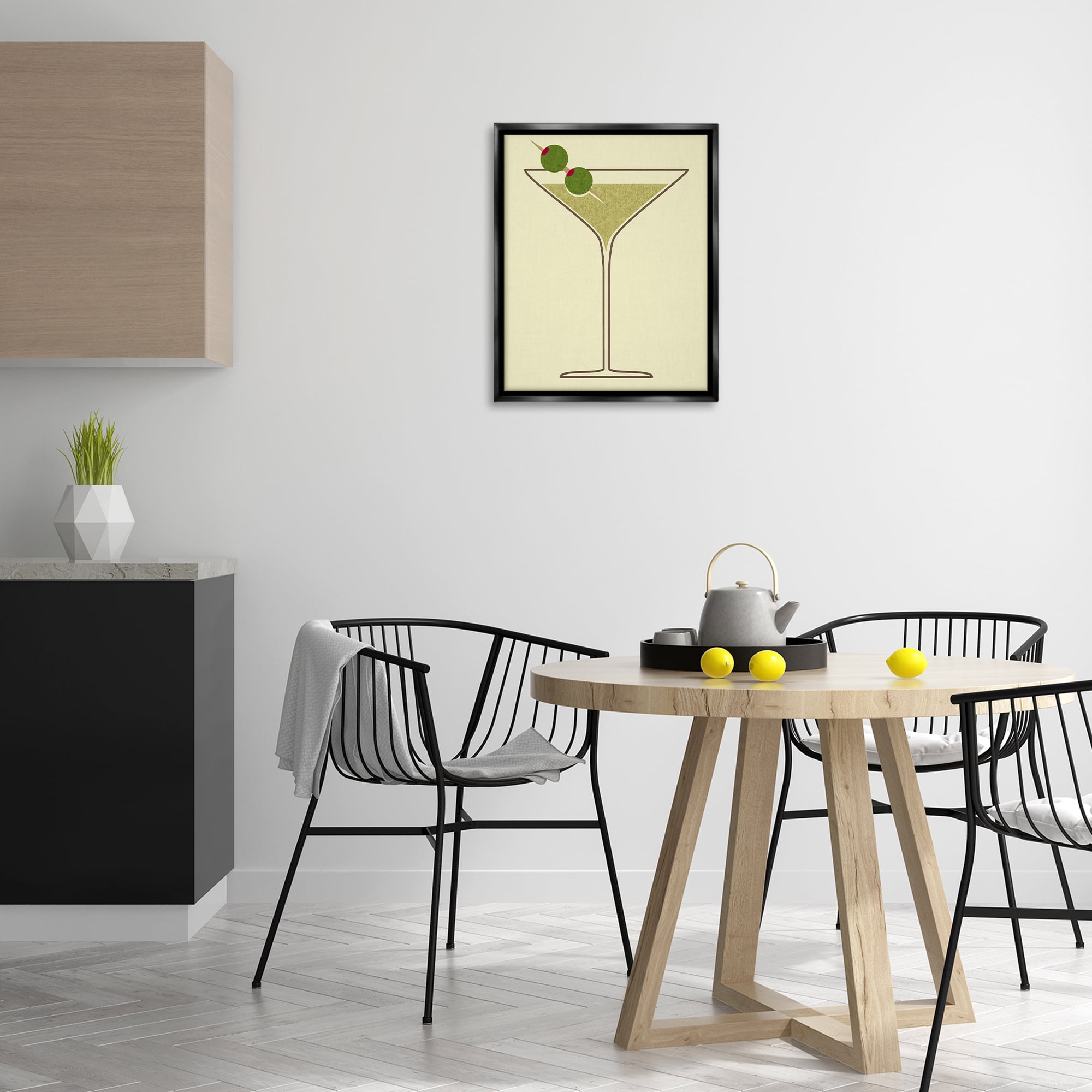 Stupell Industries Martini with Olives Food & Beverage Painting Black Floater Framed Art Print Wall Art, 17 x 21