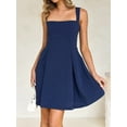 thumbnail image 6 of Dycnvjo Womens 2025 Mini Sleeveless Dress Backless Tie Square Neck Short Party Dress Navy Blue M, 6 of 8