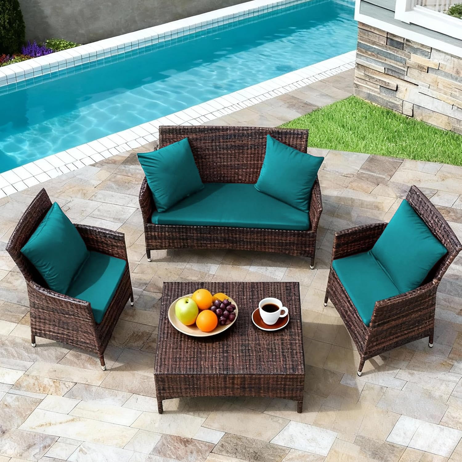 Waterproof 3-Piece Patio Sofa Cushion Cover Set - Replacement Covers for Outdoor Wicker Furniture, Bench & Seat Cushions with 4pcs Throw Pillow Cover