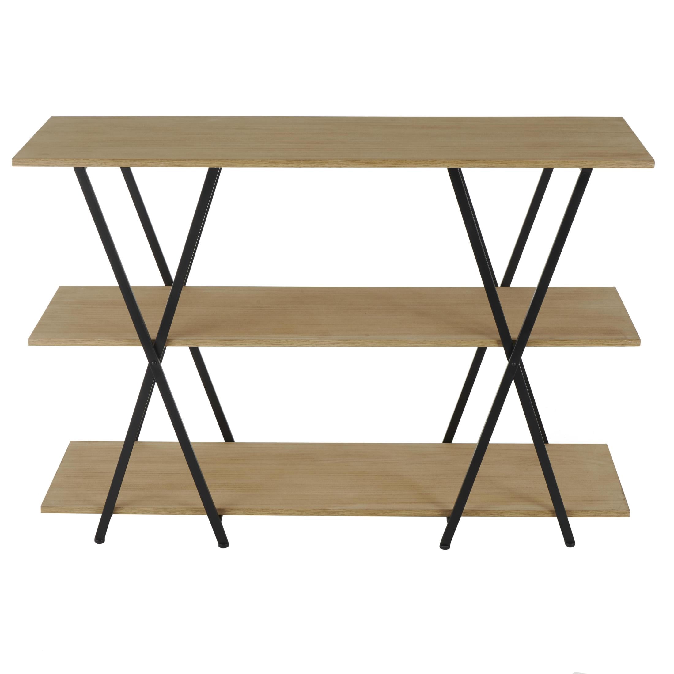 DecMode 47" x 32" Brown Metal 3-Tier Shelving Unit with Black Metal X Frame, 1-Piece