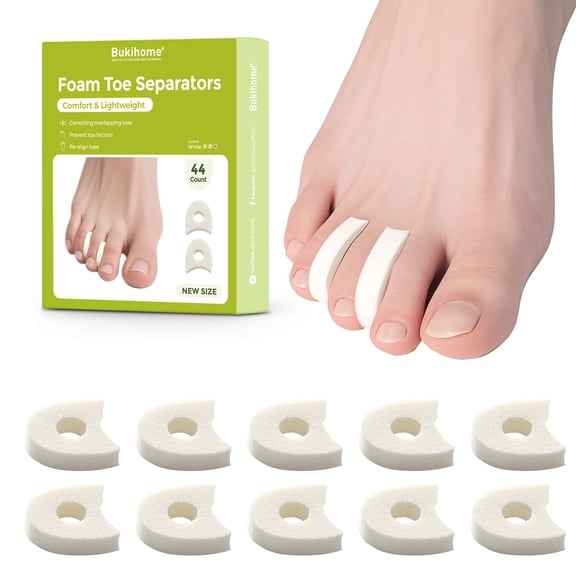 Bukihome 44-Pack Foam Toe Separators – Soft & Breathable Toe Spacers for Women, Help Align Overlapping Toes, Relieve Friction & Pressure, Ideal for Daily Comfort