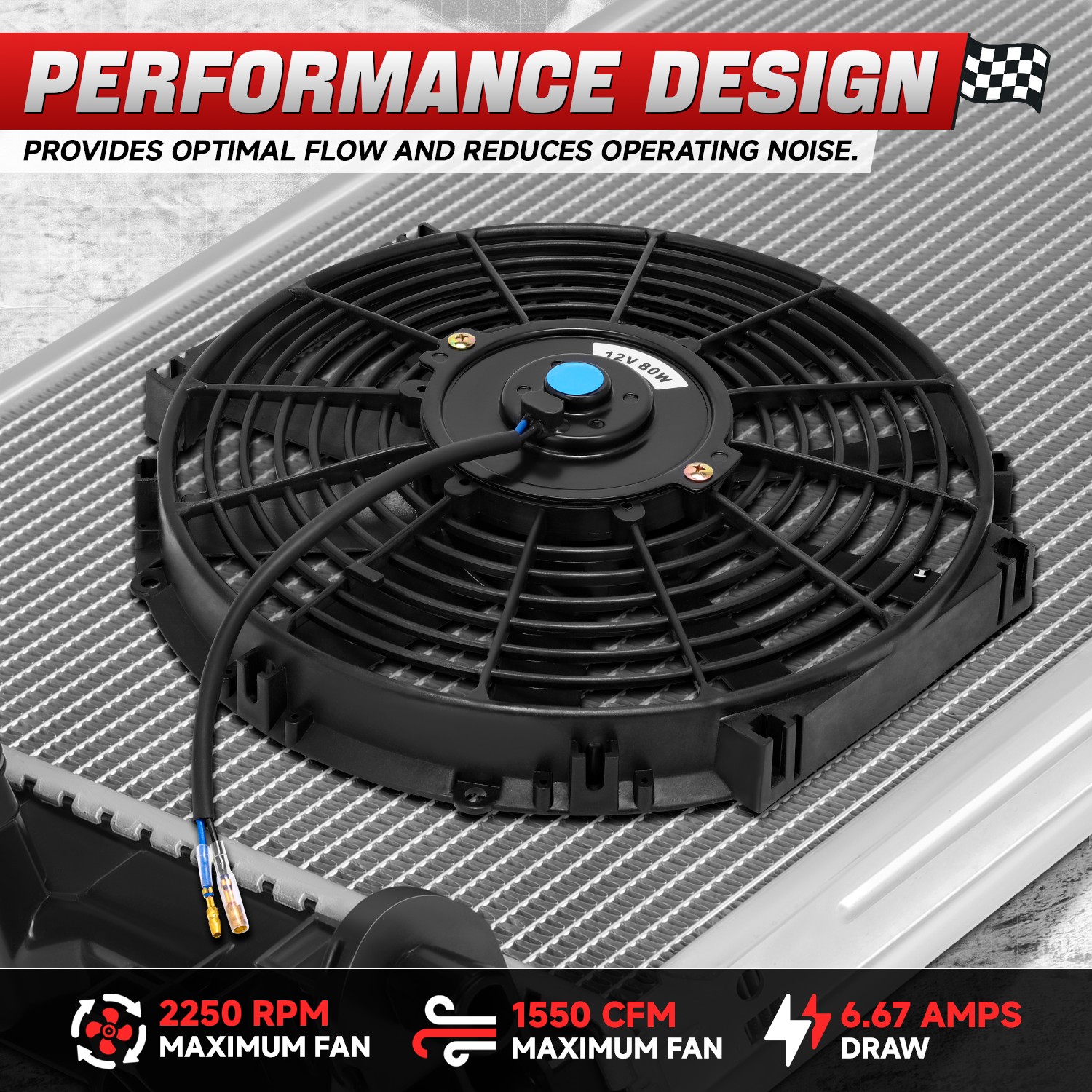 DNA Motoring 12 Inch Universal Slim Pull/Push Radiator Engine Bay Cooling Fan + Mounting Kit Black