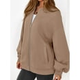 thumbnail image 5 of Women'S Fall Fashion Oversized Sweatshirt Jackets with Zipper Casual Long Sleeve Outerwear Winter Outfits Khaki L, 5 of 9