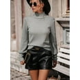 thumbnail image 4 of Women'S Fall Winter High Neck Sweaters for Women Lantern Sleeve Knitted Pullover Sweater Jumper Tops Gray L, 4 of 9