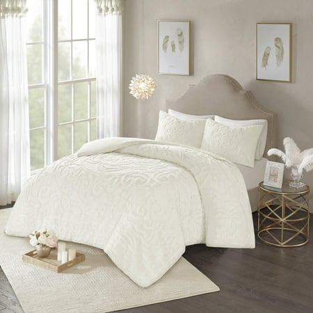 Home Essence Cecily 3 Piece Cotton Duvet Cover Bedding Set, Full/Queen, Ivory