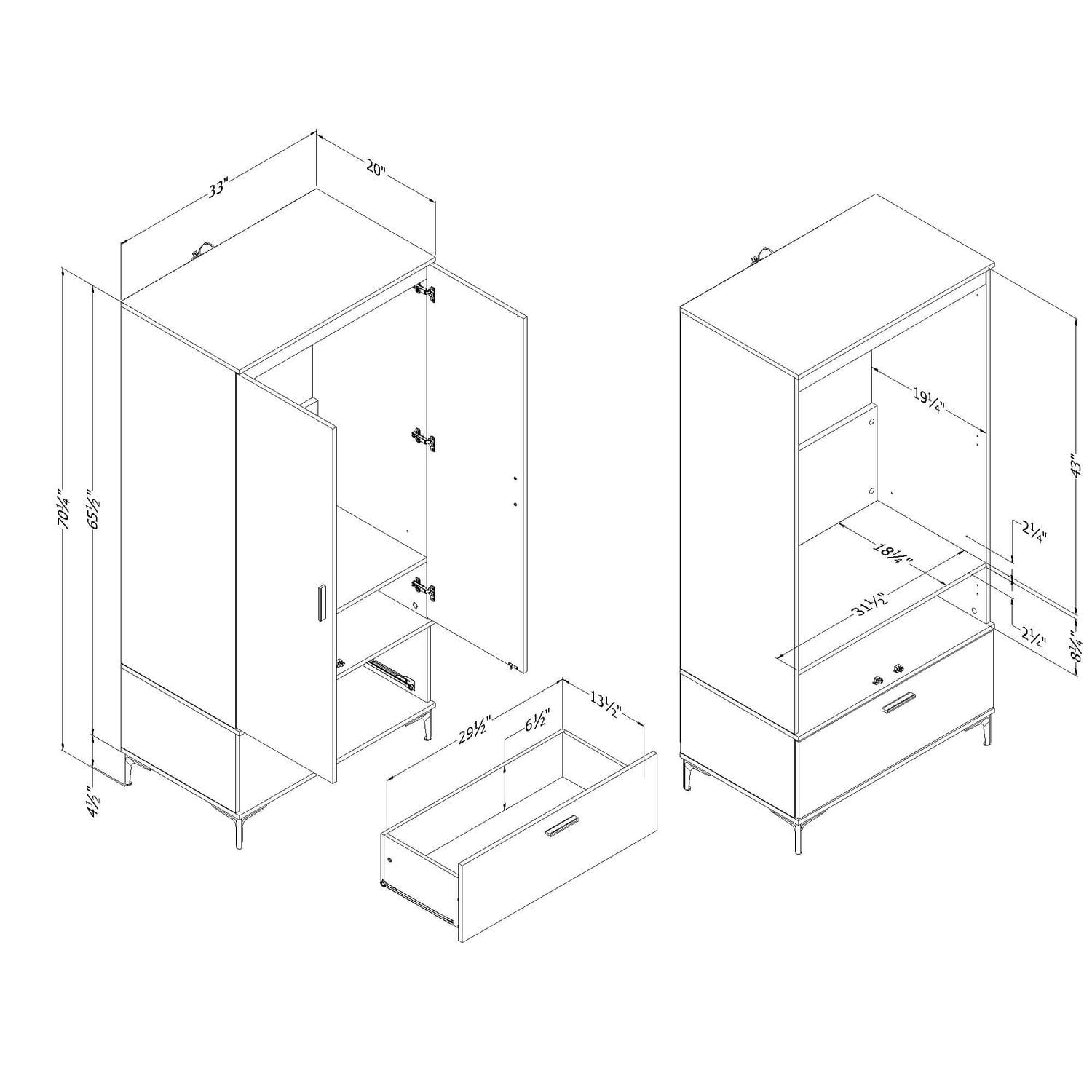 South Shore Musano Armoire penderie avec portes et tiroir