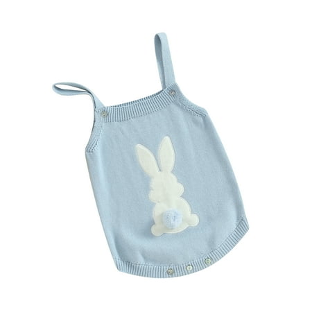 

FEORJGP Infant Baby Easter Knitting Jumpsuit Toddler Boys Girls Sleeveless Sweater Slip Overalls Fuzzy Bunny Embroidery Romper Newborn Cute Soft Bodysuit