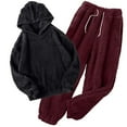 thumbnail image 1 of Puntoco Ropa de dormir para mujer Ropa de dormir para el hogar para hombres y mujeres y conjunto de capucha de 2 piezas con cubierta cálida de invierno Conjunto de color sólido, 1 of 4