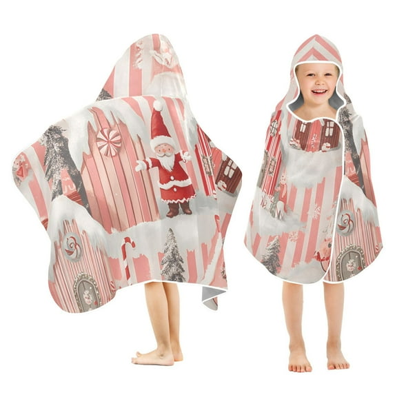 Yayeee Kids Hooded Towels Toddler Soft Absorbent Beach Bathing Wrap 50" x 23.5", Light Pink Gingerbread Houses