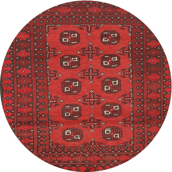 Ahgly Company Machine Washable Indoor Round Traditional Brown Red Area Rugs, 4' Round
