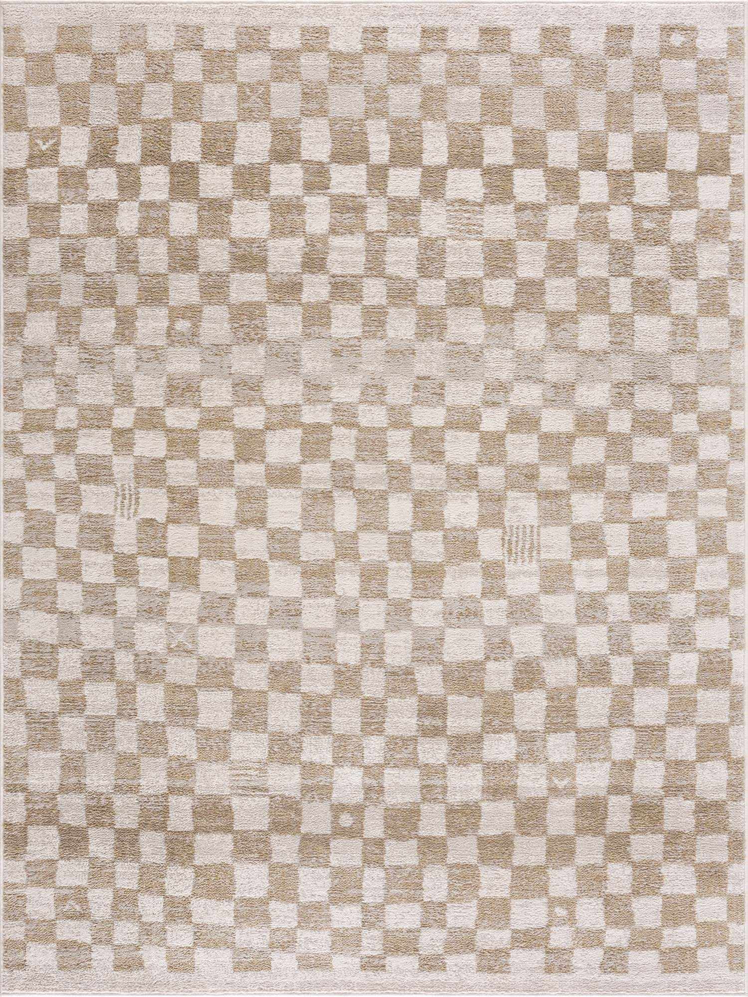 Hauteloom Pertek Modern Checkered Runner Rug - Modern Geometric Carpet for Hallway, Kids Room, Nursery - Bohemian Boho Carpet - Cream, Gold - 2'7" x 10'