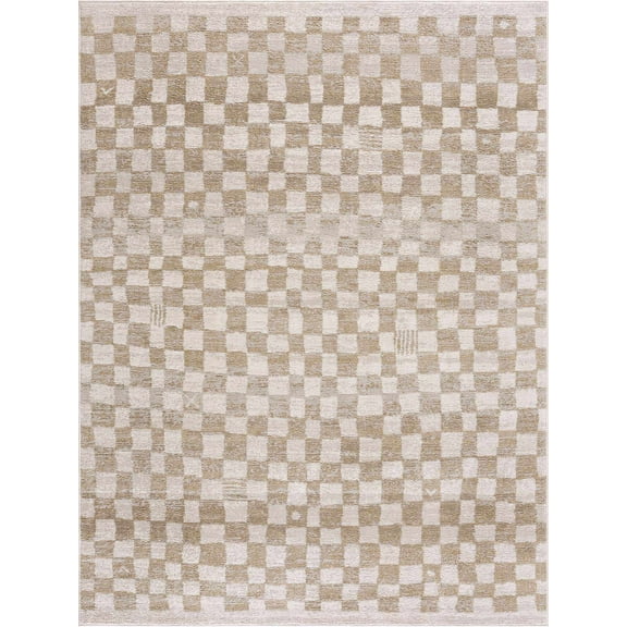BoutiqueRugs Benjy Modern Checkered Large Area Rug - Contemporary Geometric Carpet for Living Room, Bedroom, Kids Room, Nursery - Cream, Gold - 7'10" x 10' (8x10)