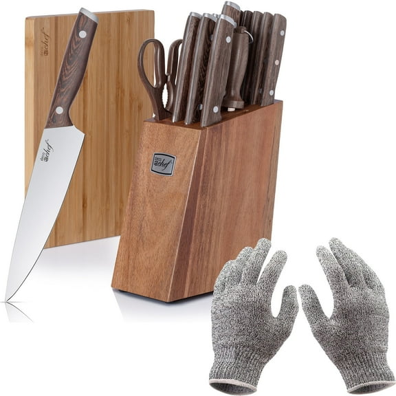 Deco Chef 16 Piece Kitchen Knife Set with Shears, Cutting Board with Cut Resistant Gloves