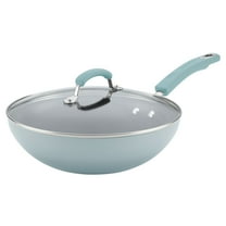 Rachael Ray Classic Bright's Aluminum Non-stick Stir Fry Pan with Glass Lid, 11-Inch, Sky Blue