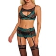 thumbnail image 4 of Conjunto de lencería de encaje encantador para mujer, ropa interior de malla hueca, sujetador, ropa de dormir, verde, M Inevent XX000092-10, 4 of 7
